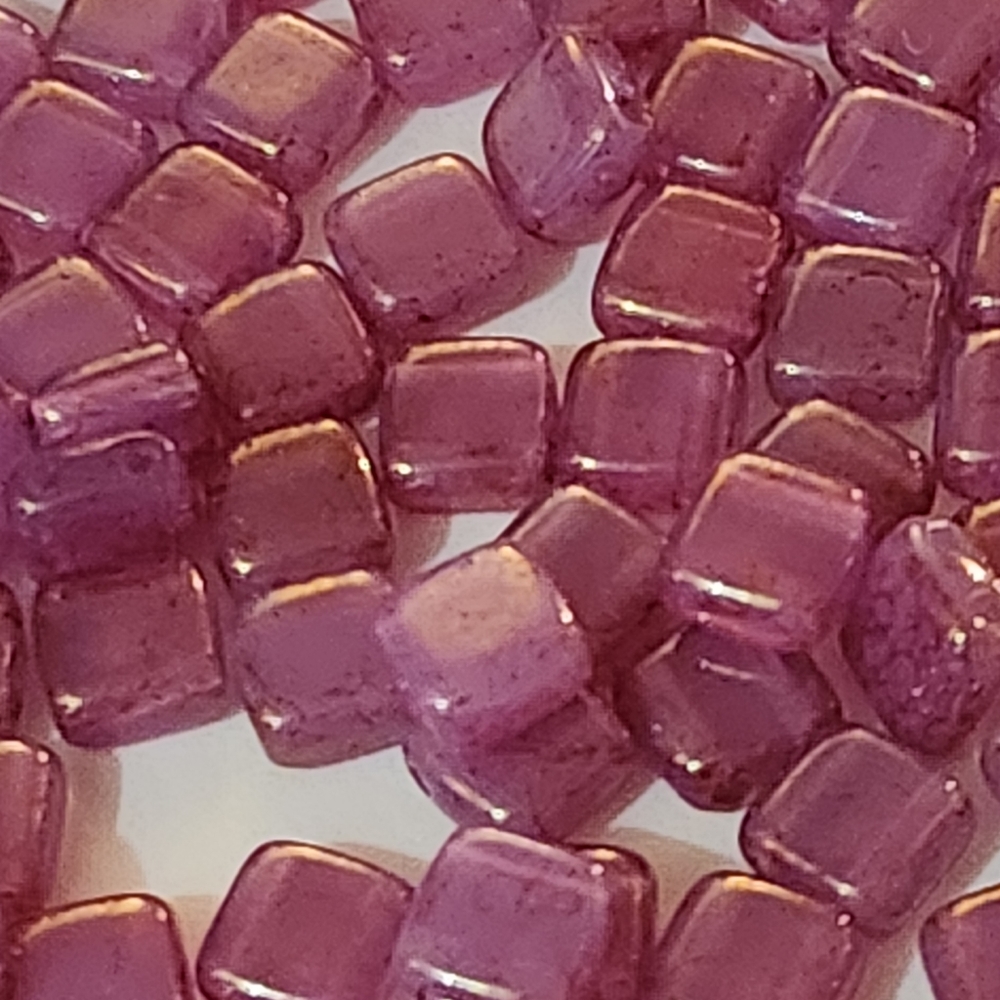 Czech glass square Tile beads 6mm pink topaz milky alexandrite 150 beads - Picture 3 of 6